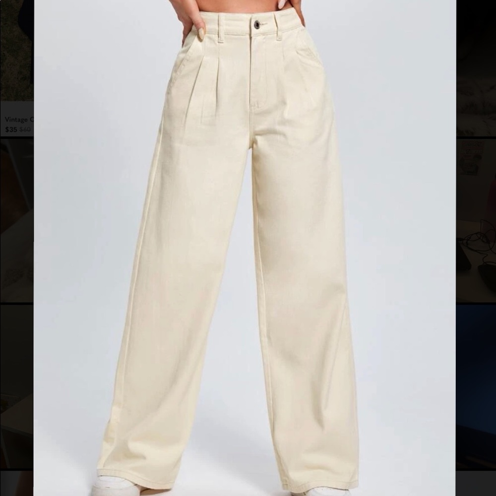 🦋Cream loose linen/jean pants🦋